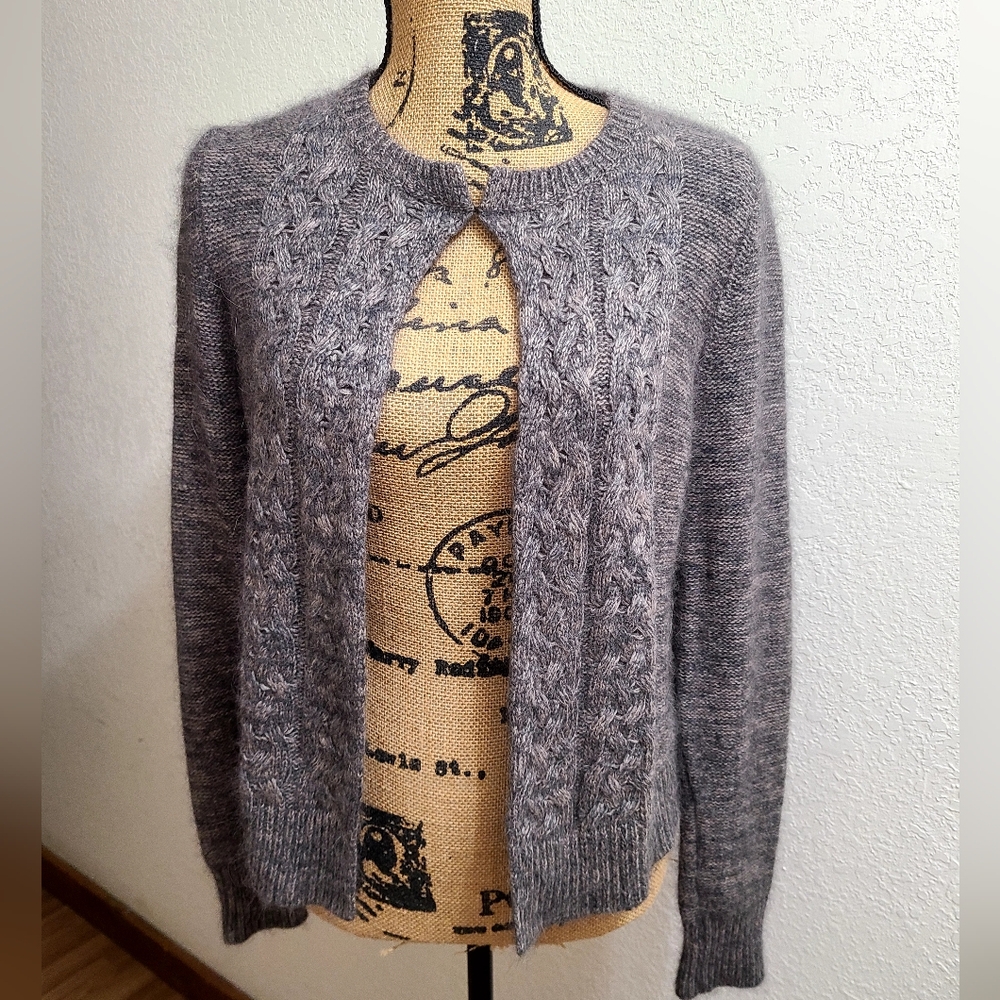 NWOT Angora Blend Cable Knit Cardigan/Sweater Women's Size L Gray By Max Studio